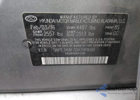 2016 Hyundai Sonata Sport z USA, uszkodzony, nr VIN 5NPE34AF7GH390650